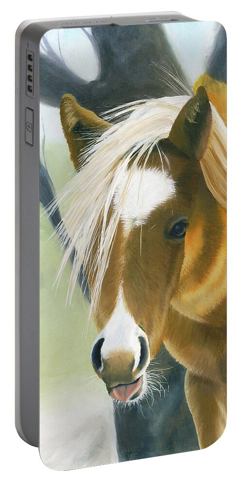 Cute Foal Portable Battery Charger featuring the painting Hair-Do by Shannon Hastings