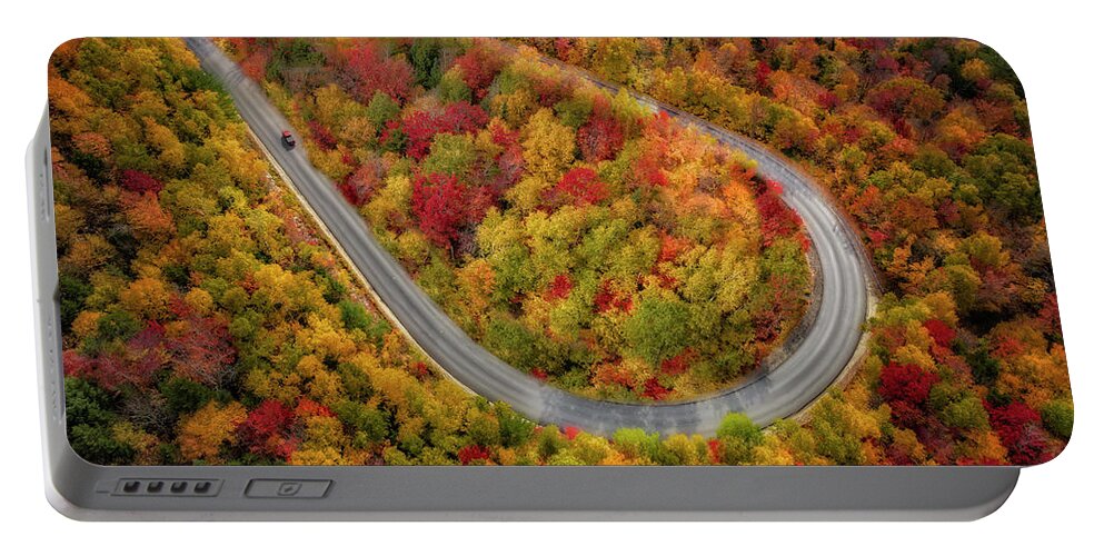 White Mountains Portable Battery Charger featuring the photograph Hairpin Road Fall Foliage NH by Susan Candelario