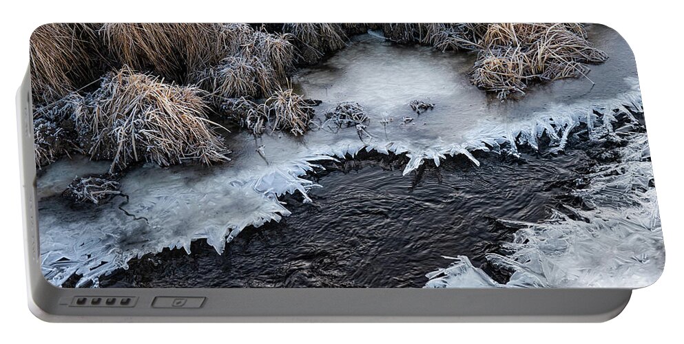 Ice Portable Battery Charger featuring the photograph Half Frozen Creek by Karen Rispin