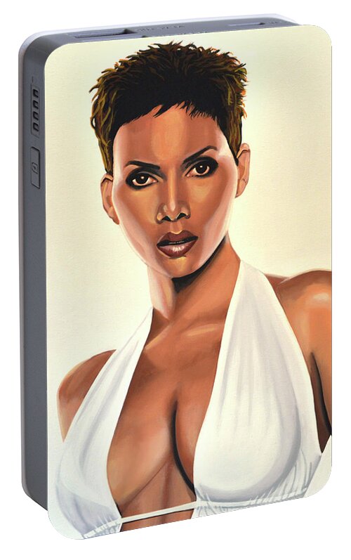 Halle Maria Berry Portable Battery Charger featuring the painting Halle Berry Painting by Paul Meijering