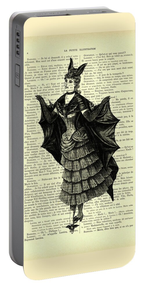 Bat Portable Battery Charger featuring the digital art Halloween Bat Lady by Madame Memento
