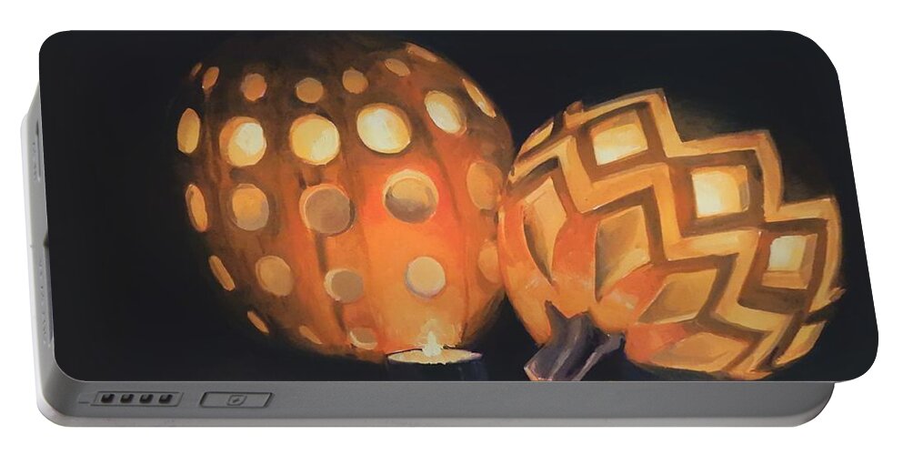 Halloween Portable Battery Charger featuring the painting Halloween glow by K M Pawelec