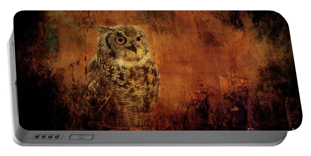 African Spotted Eagle Owl Portable Battery Charger featuring the photograph Halloween Spotted Eagle Owl by Eva Lechner