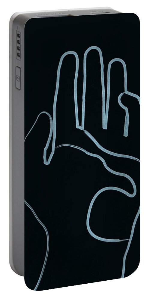 Hand Portable Battery Charger featuring the mixed media Destiny is in your hands - Minimal Line Art - Blue by Studio Grafiikka