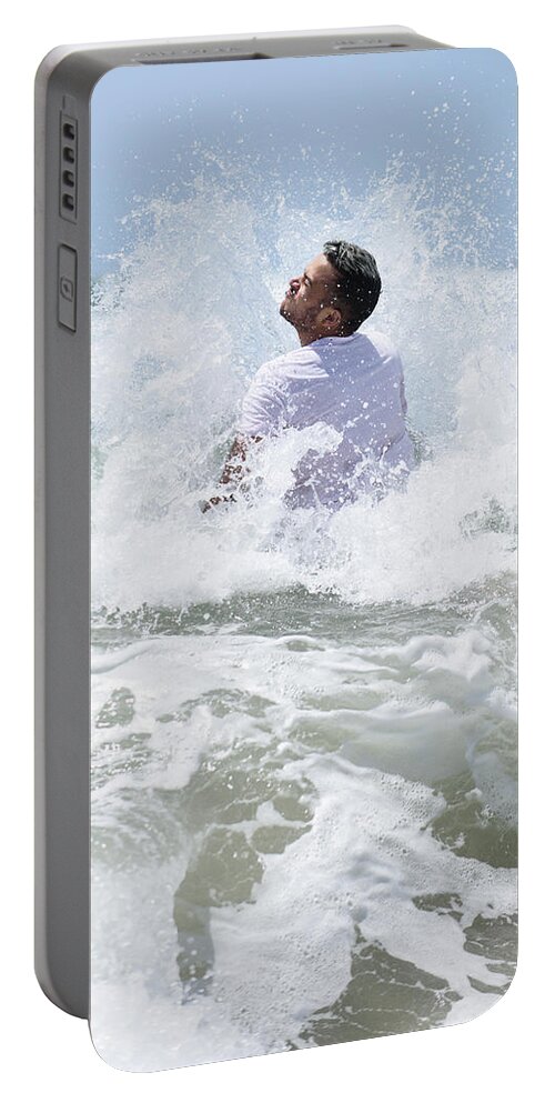 Man Portable Battery Charger featuring the photograph Handsome man in the ocean waves by Mark Stout