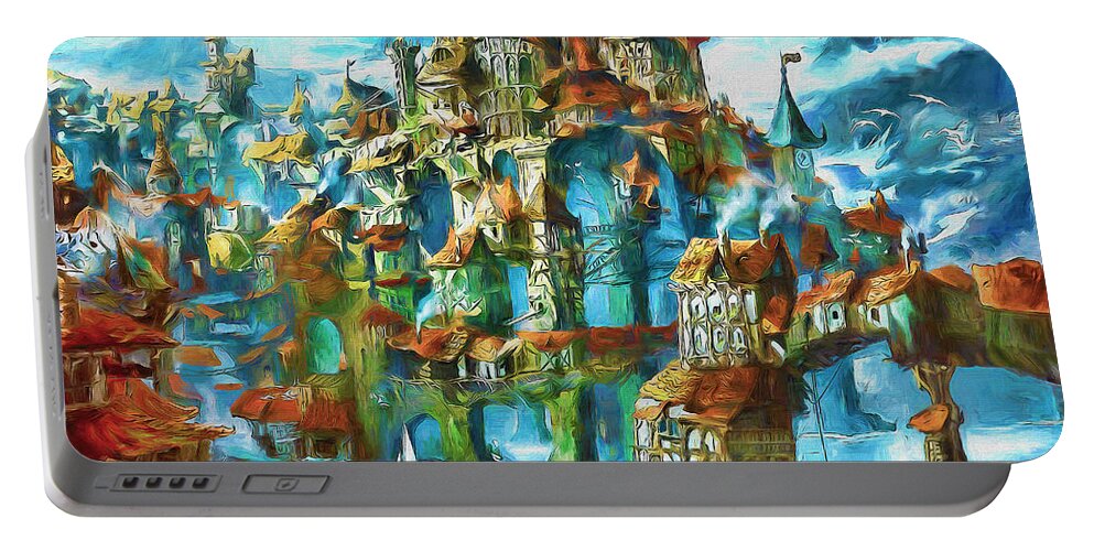 Painting Portable Battery Charger featuring the painting Hanging city by Nenad Vasic