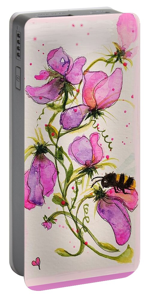 Bee Portable Battery Charger featuring the painting Happy Bumble Bee by Deahn Benware