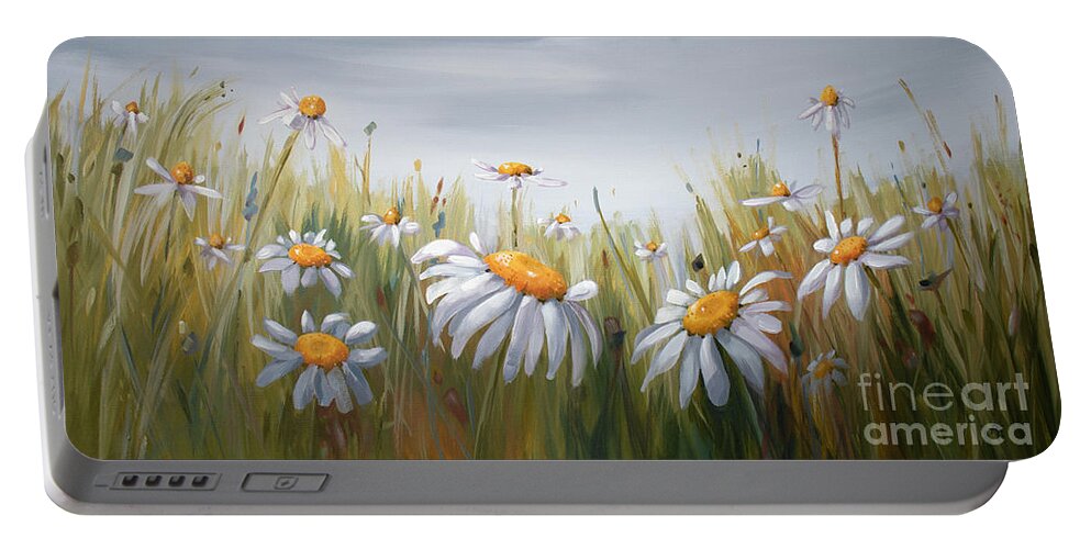 Flowers Portable Battery Charger featuring the painting Happy Daisies - painting by Annie Troe