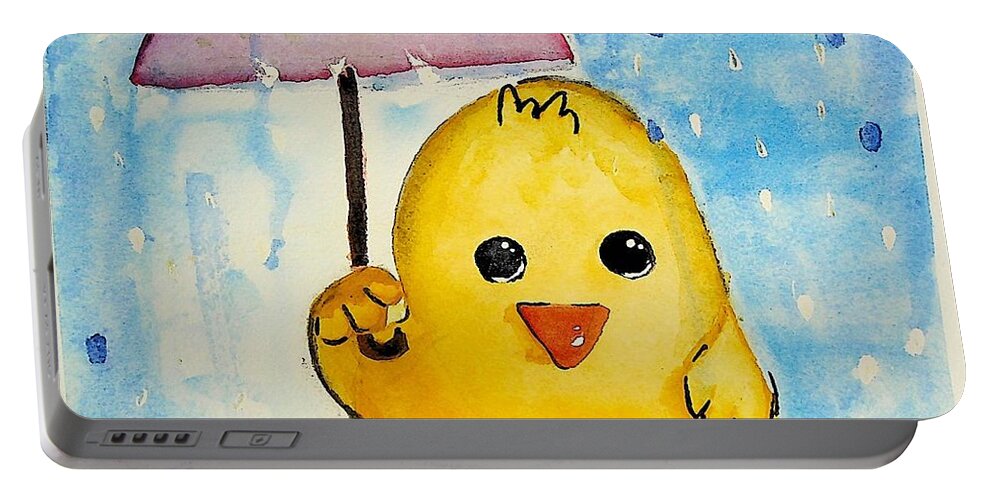 Happy Portable Battery Charger featuring the painting Happy Duckie Spring by Valerie Shaffer