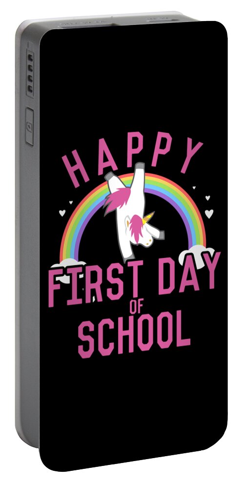 Unicorn Portable Battery Charger featuring the digital art Happy First Day of School by Flippin Sweet Gear