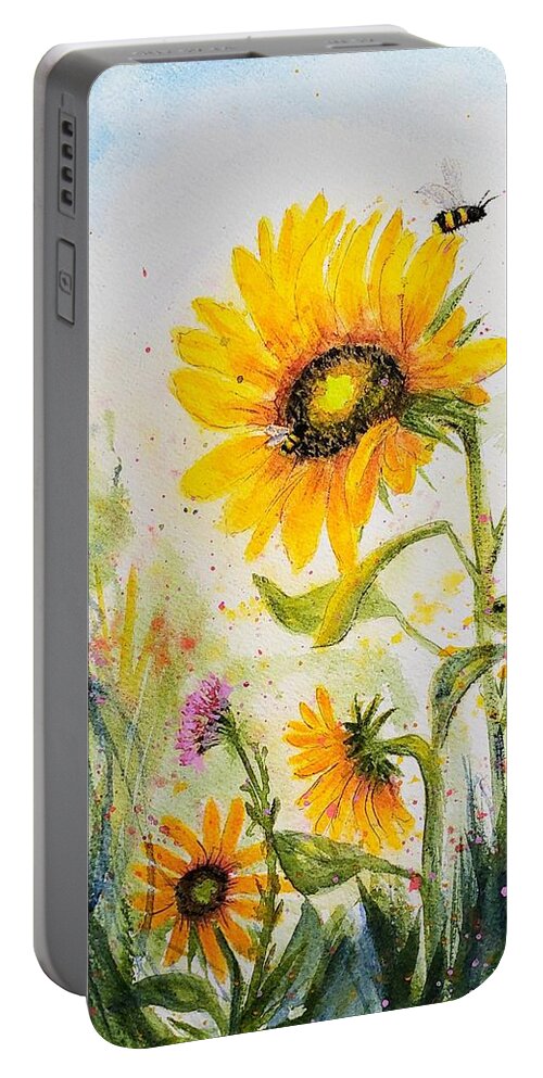 Flowers Portable Battery Charger featuring the painting Happy Flowers by Deahn Benware