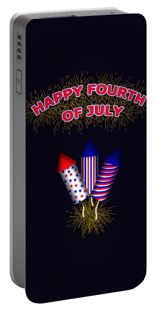 Fourth Of July Portable Battery Charger featuring the digital art Happy Fourth Of July Fire Works by Colleen Cornelius