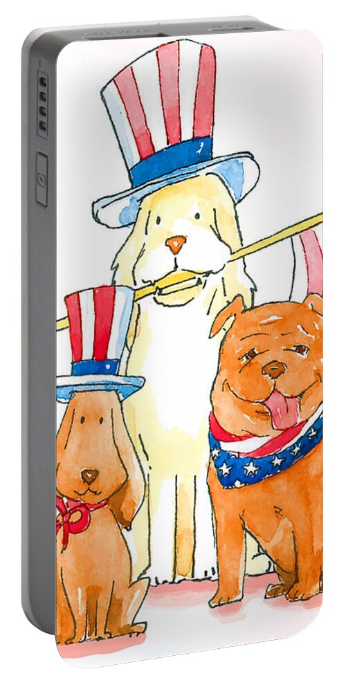 Dog Portable Battery Charger featuring the painting Happy Independence Day by Miki De Goodaboom