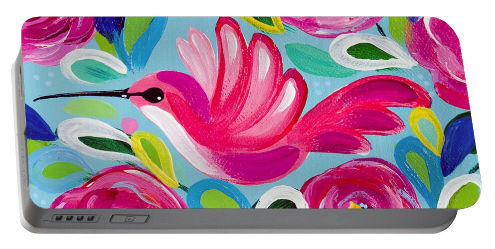 Hummingbird Portable Battery Charger featuring the painting Happy Place by Beth Ann Scott