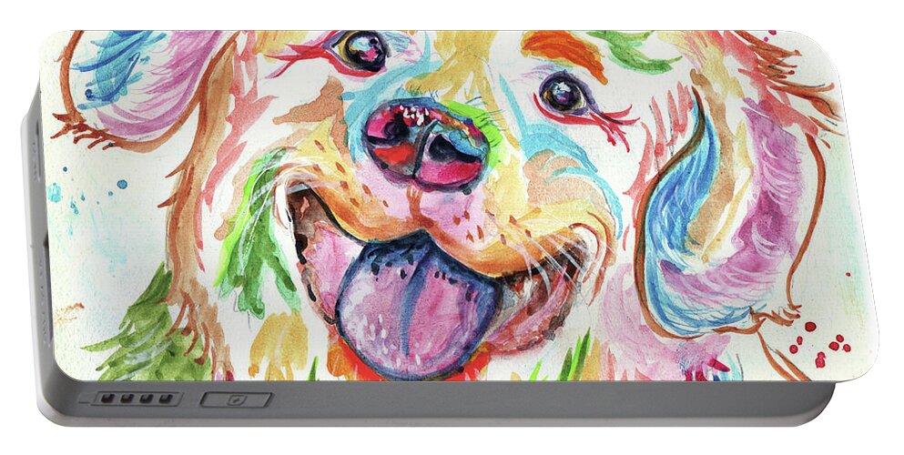 Dog Portable Battery Charger featuring the painting Happy Puppy by Jeanette Mahoney