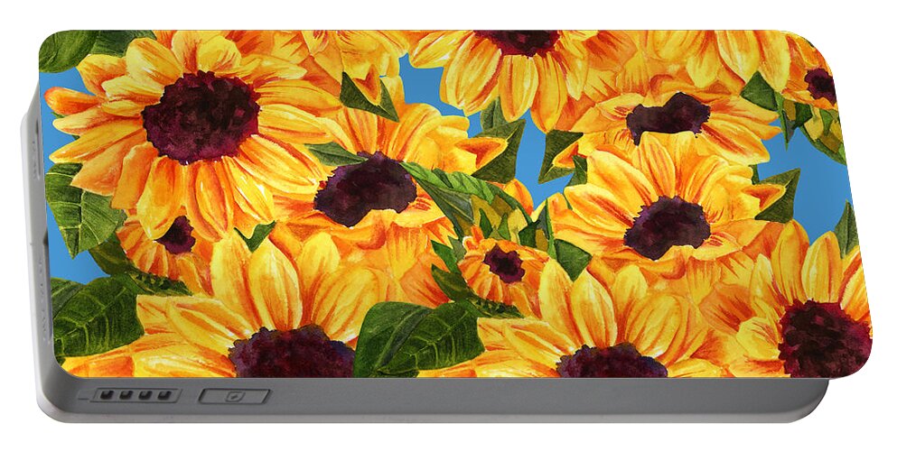 Sunflower Portable Battery Charger featuring the digital art Happy Sunflowers by Linda Bailey