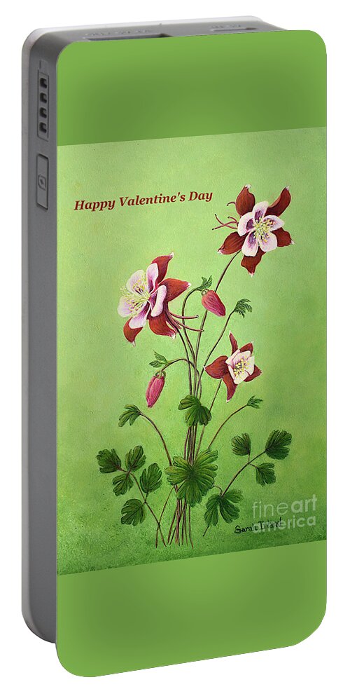Happy Portable Battery Charger featuring the painting Happy Valentine's Day - Eastern Red Columbine by Sarah Irland