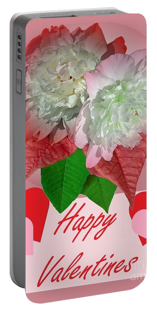 Pink Portable Battery Charger featuring the digital art Happy Valentine's Day Pink Gift Card by Delynn Addams