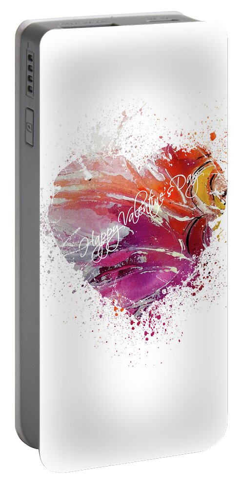 Heart Portable Battery Charger featuring the mixed media Happy Valentines's Day by Moira Law