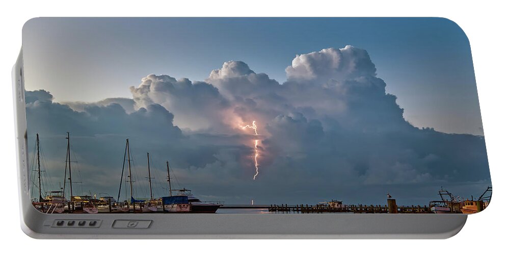 Lightning Portable Battery Charger featuring the photograph Harbor Lightning by Ty Husak