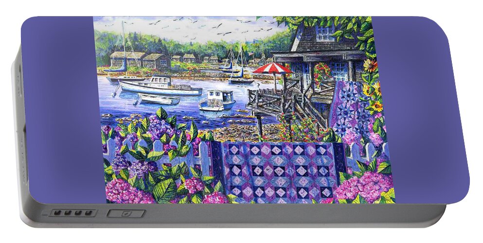 Harbor Portable Battery Charger featuring the painting Harbor View by Diane Phalen