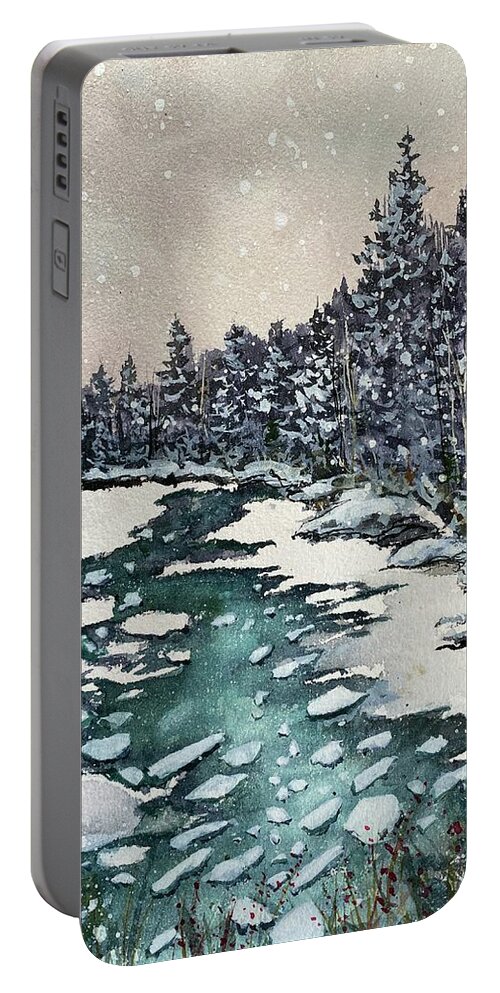 Landscape Portable Battery Charger featuring the painting Harpswell, Maine by Kellie Chasse