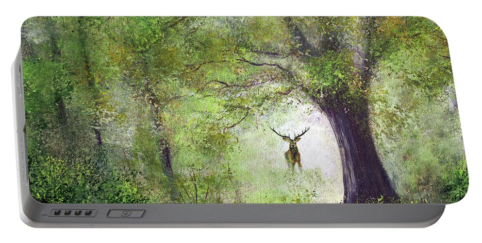 Hart Portable Battery Charger featuring the painting Hart of the Woodland by Laura Iverson