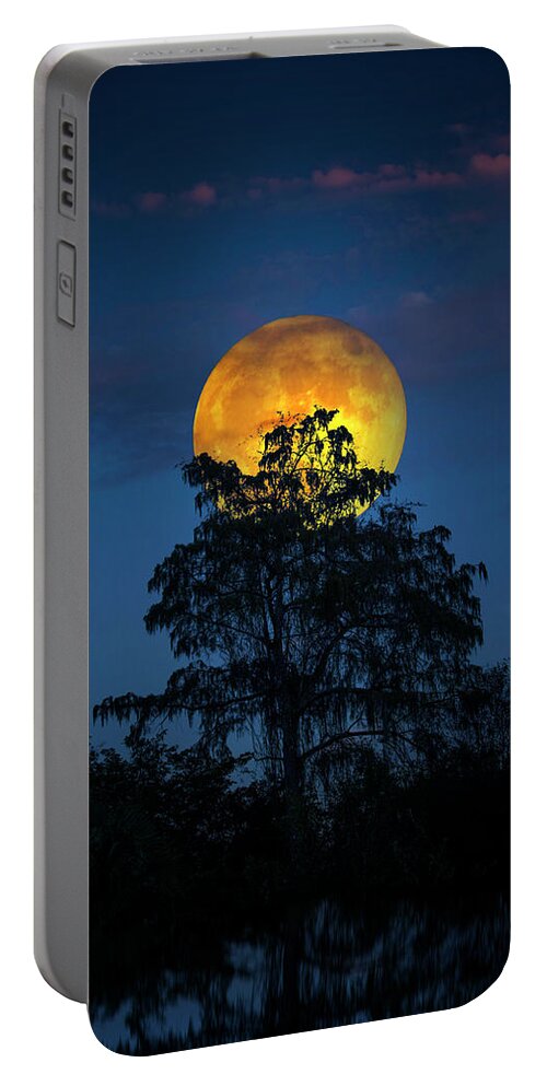 Moon Portable Battery Charger featuring the photograph Harvest Moon in the Everglades by Mark Andrew Thomas