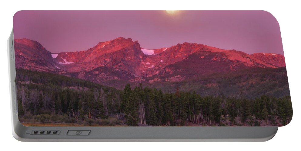 Moon Portable Battery Charger featuring the photograph Harvest Moon Over Hallett Peak by Darren White