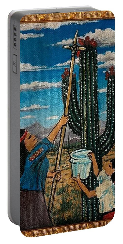  Portable Battery Charger featuring the painting harvesting the Seguaro by James RODERICK