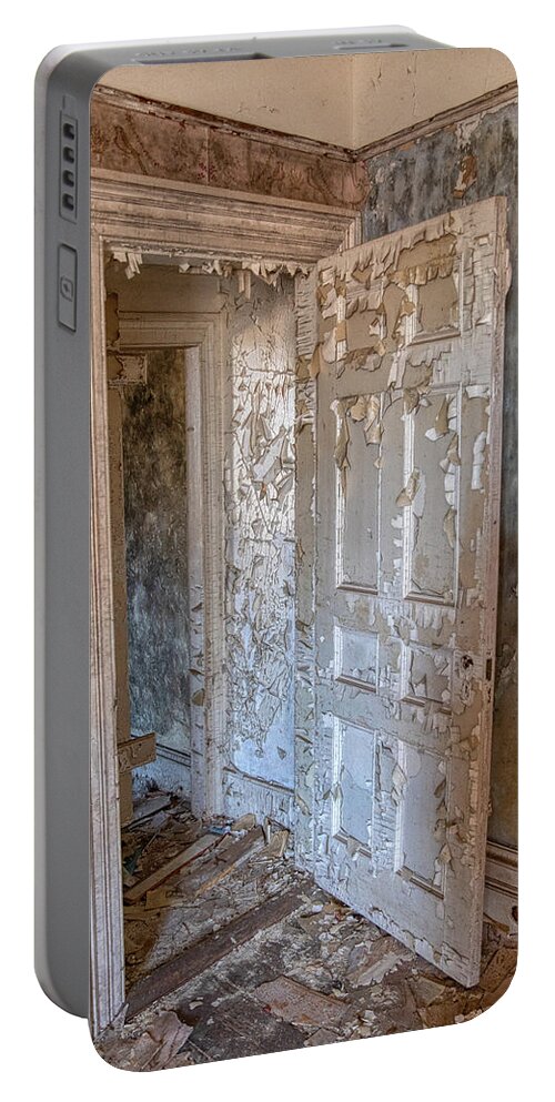 1860 Portable Battery Charger featuring the photograph Haunted Farm Mansion Door by David Letts