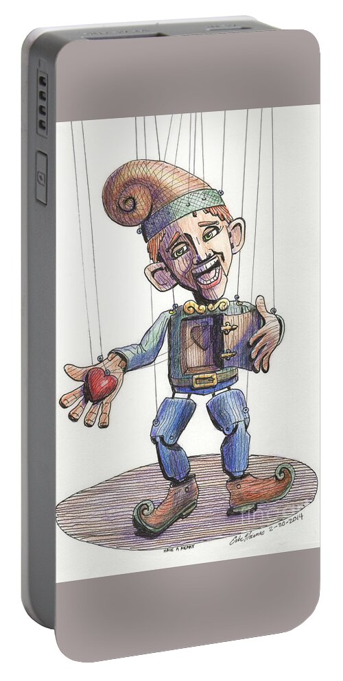 Marionette Portable Battery Charger featuring the drawing Have a Heart Marionette by Eric Haines