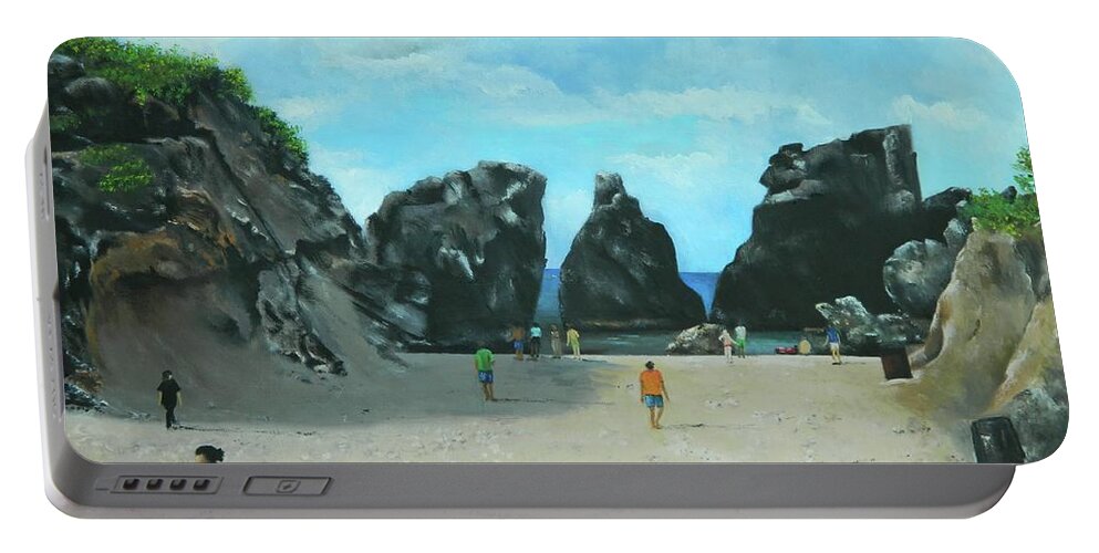 Jamaica Landscape Portable Battery Charger featuring the painting Having Vitamin Sea by Kenneth Harris