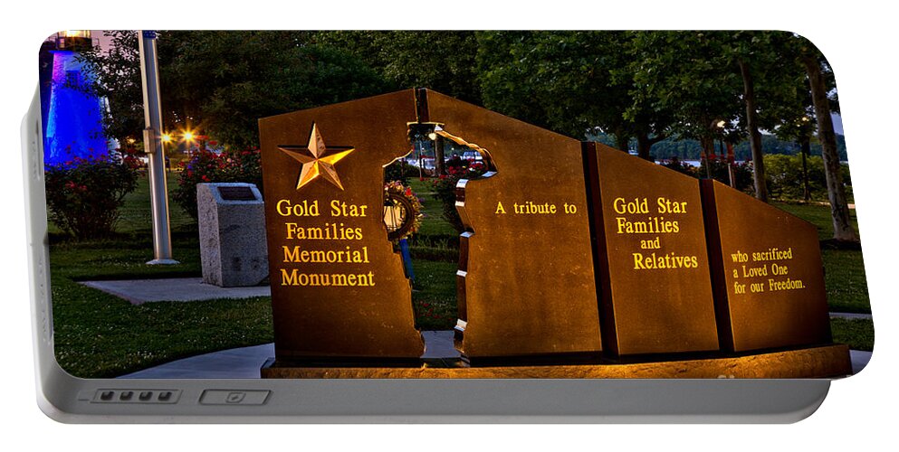 Gold Portable Battery Charger featuring the photograph Havre De Grace Gold Star Families Memorial Monument by Adam Jewell
