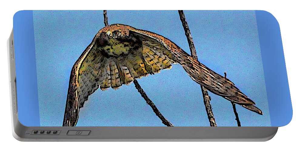 Hawk On The Hunt Portable Battery Charger featuring the digital art Hawk in flight by Gene Bollig