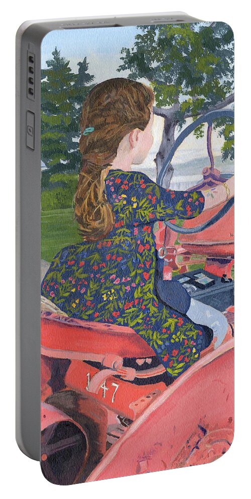 Tractor Portable Battery Charger featuring the painting Hazel's Ride by Lynne Reichhart