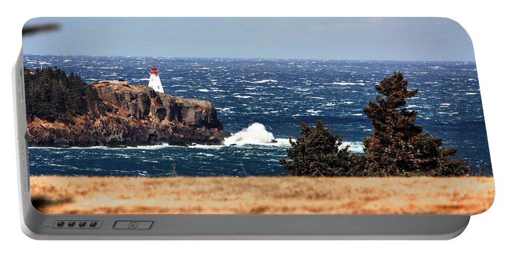 Boars Head Lighthouse The Bay Of Fundy Storm Gale Sea Ocean Waves Rocks Windy Waves Rough Petit Passage Ferry Portable Battery Charger featuring the photograph Head Land by David Matthews