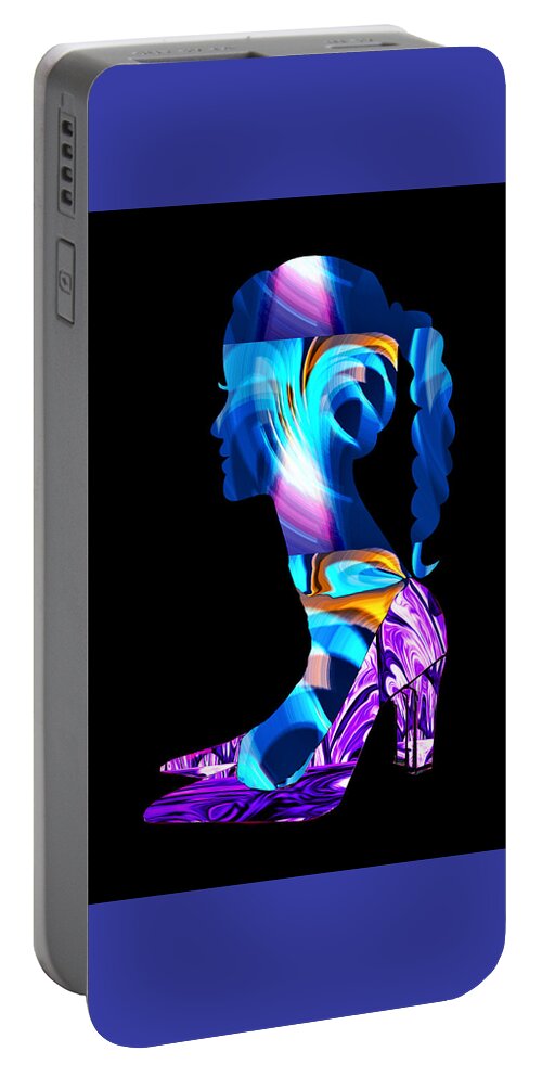 Abstract Portable Battery Charger featuring the digital art Head Over Heels - No.2 Black by Ronald Mills