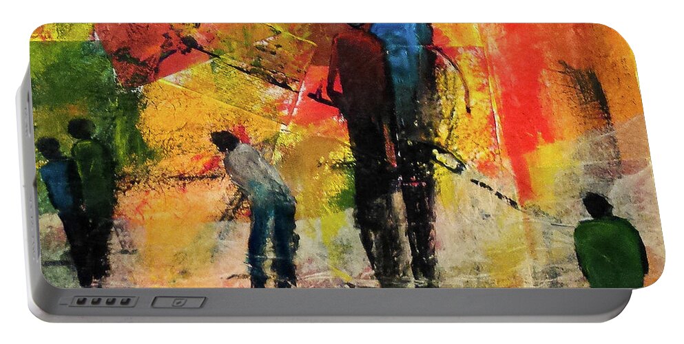 Acrylic Portable Battery Charger featuring the painting Heading Uptown by Lee Beuther