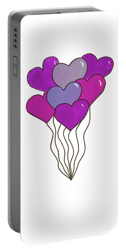 Heart Portable Battery Charger featuring the mixed media Heart Balloons by Lisa Neuman