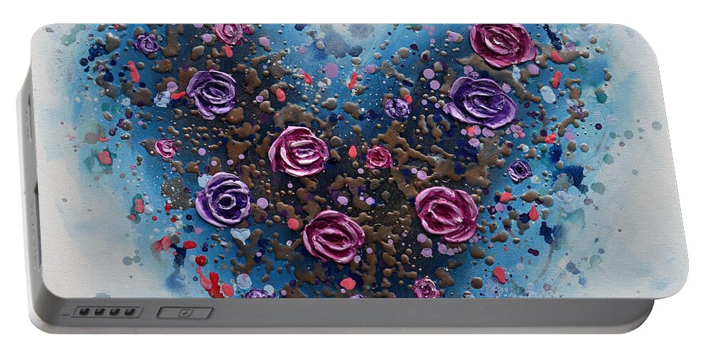 Heart Portable Battery Charger featuring the painting Heart of Roses by Amanda Dagg