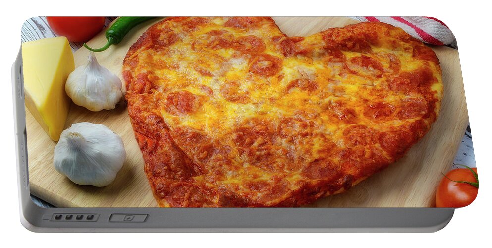 Heart Portable Battery Charger featuring the photograph Heart Pizza by Garry Gay