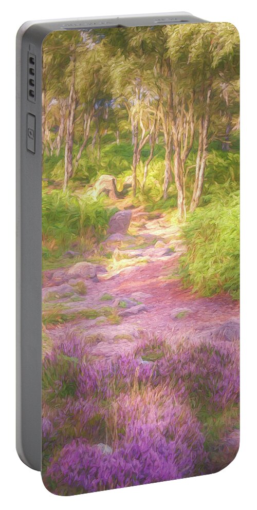 'silver Birch' Portable Battery Charger featuring the photograph Heather in the Peak District by Sue Leonard