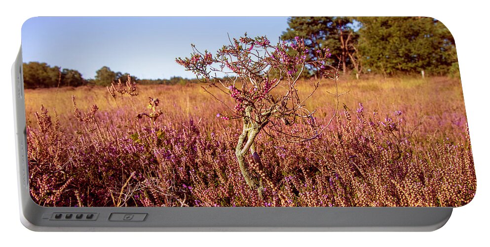 Red Portable Battery Charger featuring the photograph Heather plant tree by MPhotographer