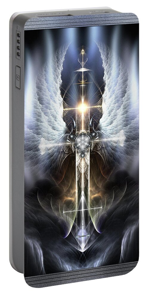 Heaven Portable Battery Charger featuring the digital art Heavenly Angel Wings Cross by Rolando Burbon
