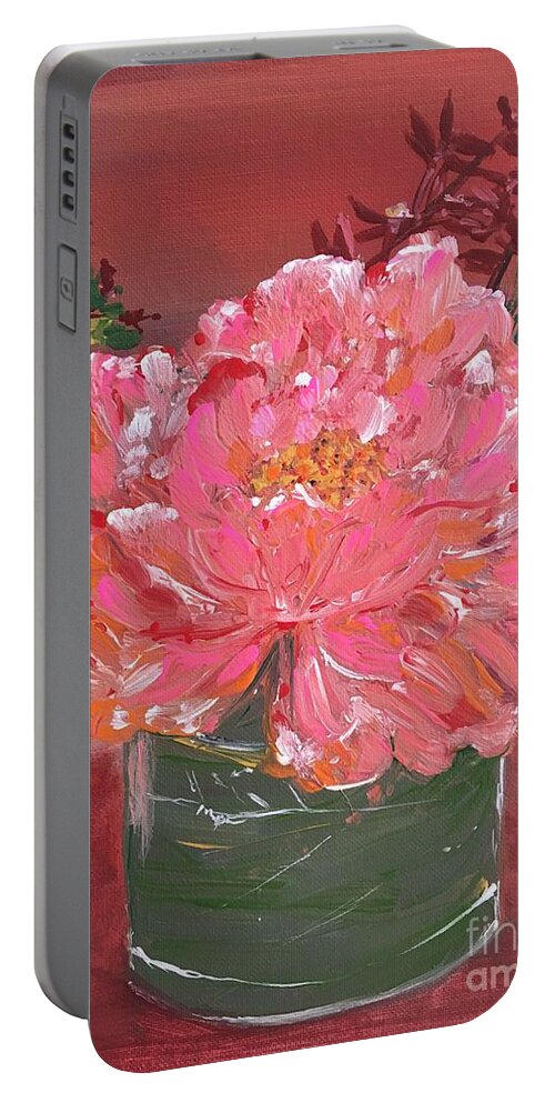 Flowers Peony Still Life Floral Petals Botanical Portable Battery Charger featuring the painting Heavenly Peony by Debora Sanders