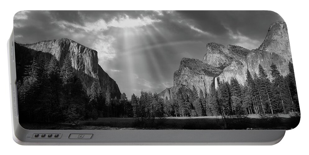 Yosemite National Park Portable Battery Charger featuring the photograph Heaven's Gate Yosemite California BW by Chuck Kuhn