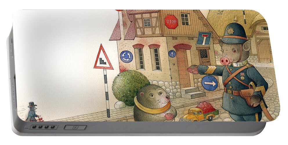 Hedgehog Traffic Street Signs Police Policeman Portable Battery Charger featuring the drawing Hedgehog by Kestutis Kasparavicius