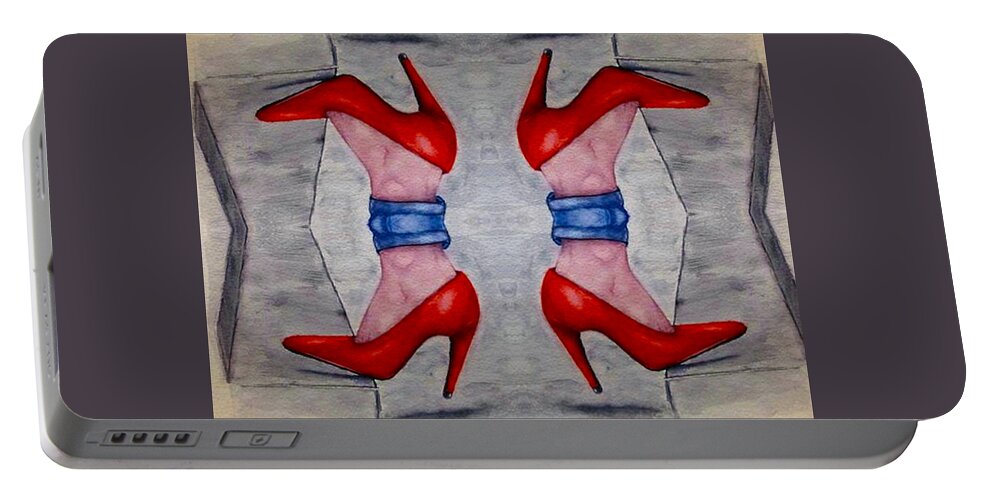 The Entranceway Portable Battery Charger featuring the mixed media Heels over Heels by Ronald Mills