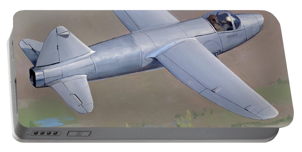 Aviation Portable Battery Charger featuring the painting Heinkel He 178 by Jack Fellows